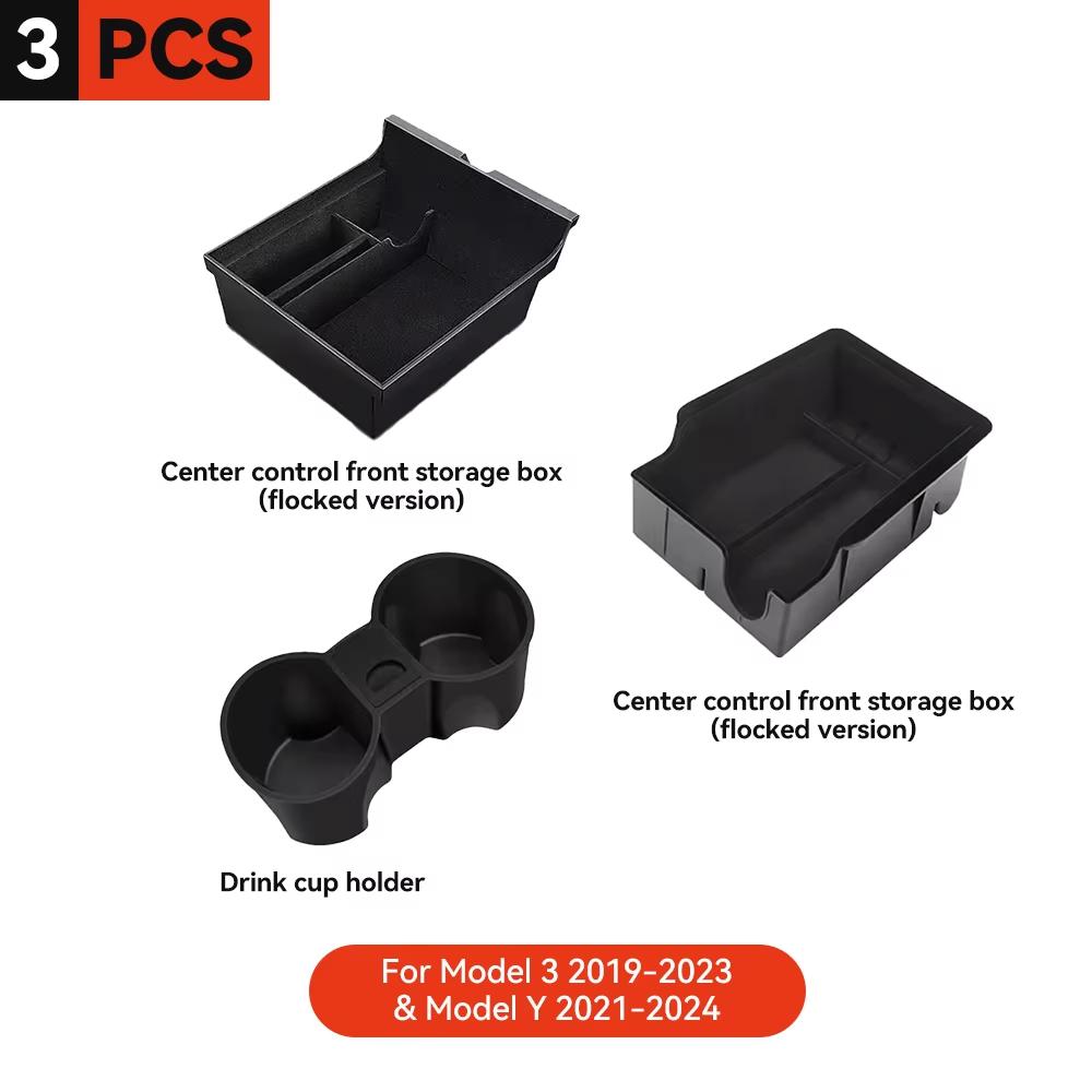 YZ For Tesla Model 3 2019-2023 Model Y 2021-2024 Storage Box Center Armrest Hidden Box Cup Holder Organizer Car Accessories