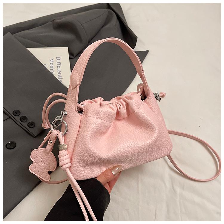 

Korean ins trendy fashion pleated bucket bag 2025 summer new simple shoulder bag slack gentle women s bag розовый