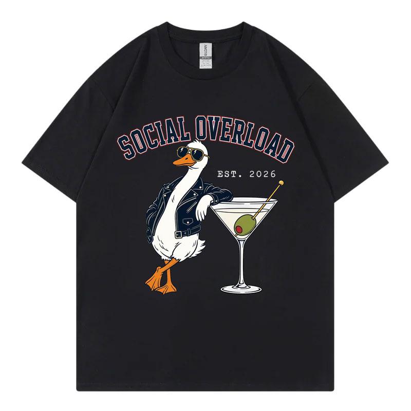 Social Overload Funny Goose Meme T-shirts High Street Fashion Trend Short Sleeve T Shirt Men Women Casual Cotton Summer T-shirt