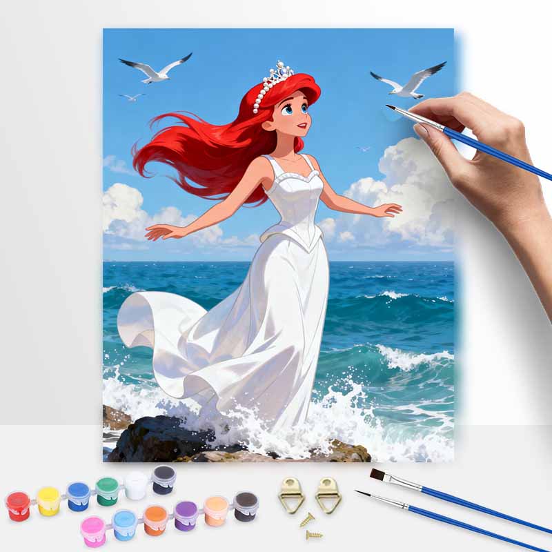Disney Digital Oil Painting Diy Oil Painting Mermaid Princess Sea View Hand Painting Living Room Bedroom Decoration Painting