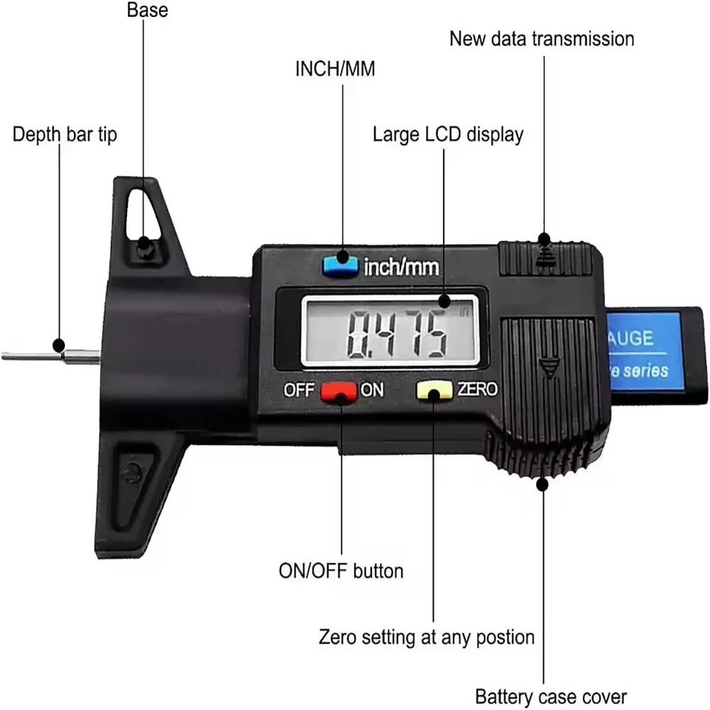 Digital Depth Calibrator, LCD Tread Depth Gauge, Tread Gauge for Car Tires, 0-25mm Measuring Tool, Calibrator Repair Tools 1pcs