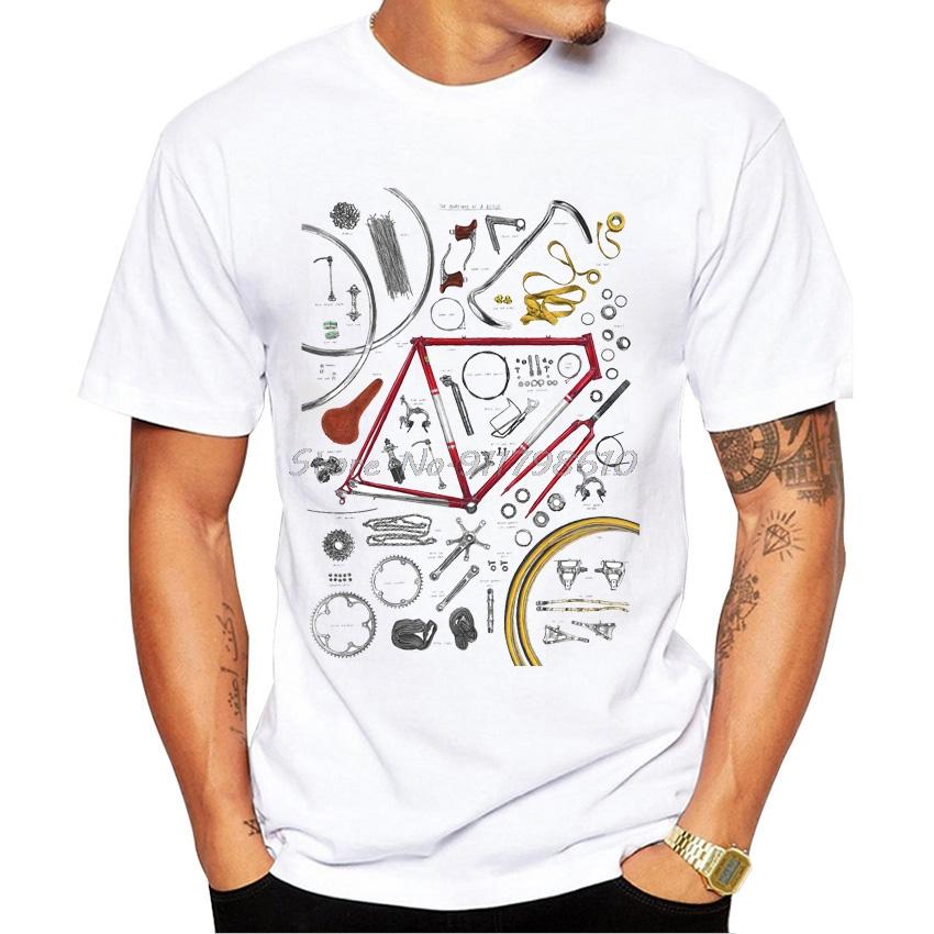 Summer Men Short Sleeve Muntain Bike Mtb Life Style Adventure Travel Drawing Bicycles Tatto T-Shirt White Casual Tops Boy Tees