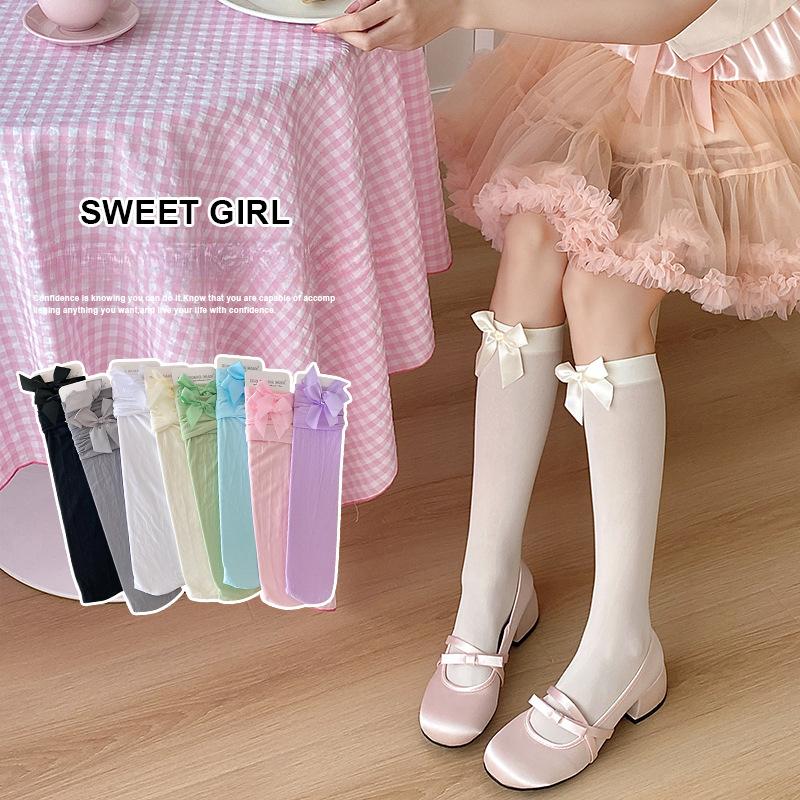 

Ladies Summer Thin Fashionable New Bow Long Leg Socks 1 pair бежевий