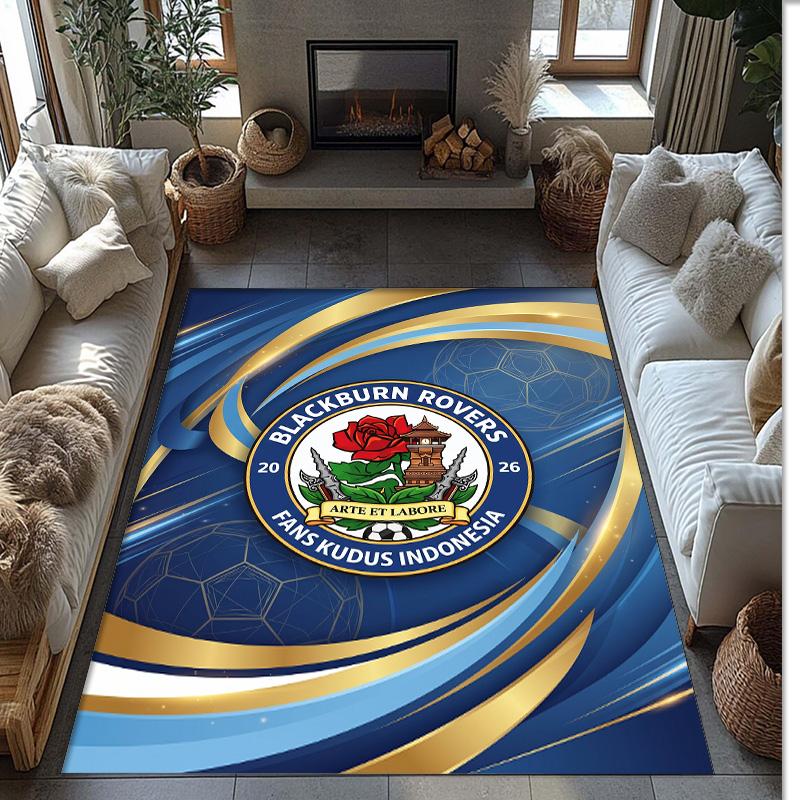 Blackburn Rovers Football Print Crystal Velvet Rug, Comfortable Water Absorbent Non Slip Indoor Floor Carpet