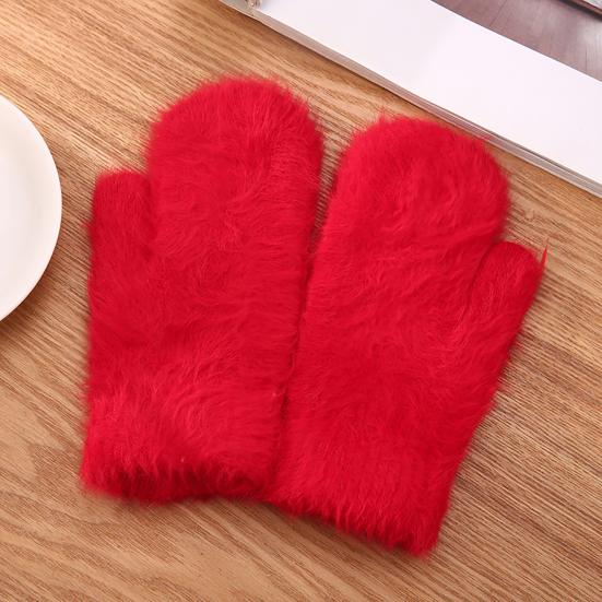 1 Pair Adults Mittens Thickened Stretchy Soft Fuzzy Cozy Cold Resistant Solid Color Windproof Winter Women Gloves for Outdoor
