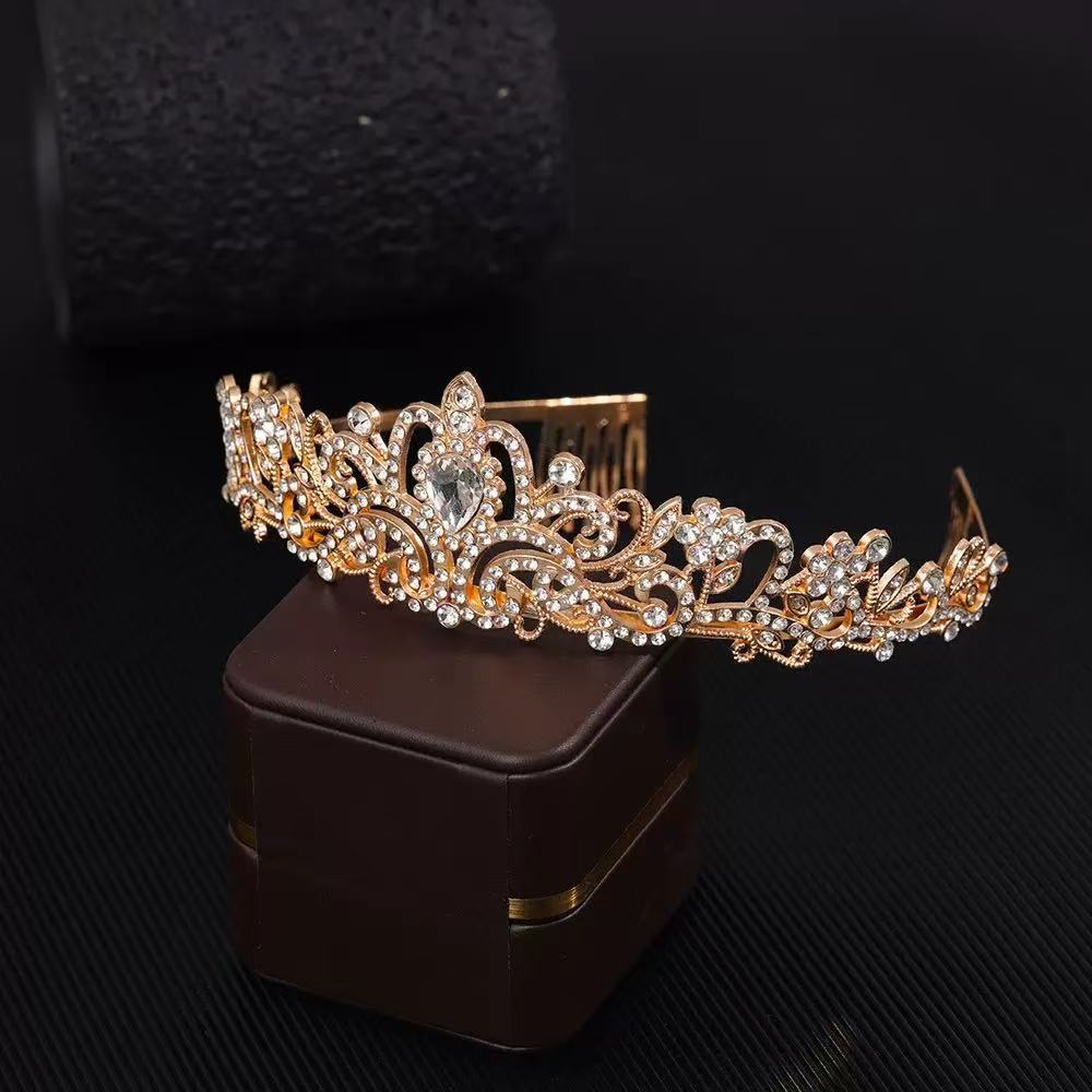 Bride's Water Diamond Crown European and American Hair Comb  Crown Hair Accessory Diamond Encrusted Princess Banquet Headband Accessory