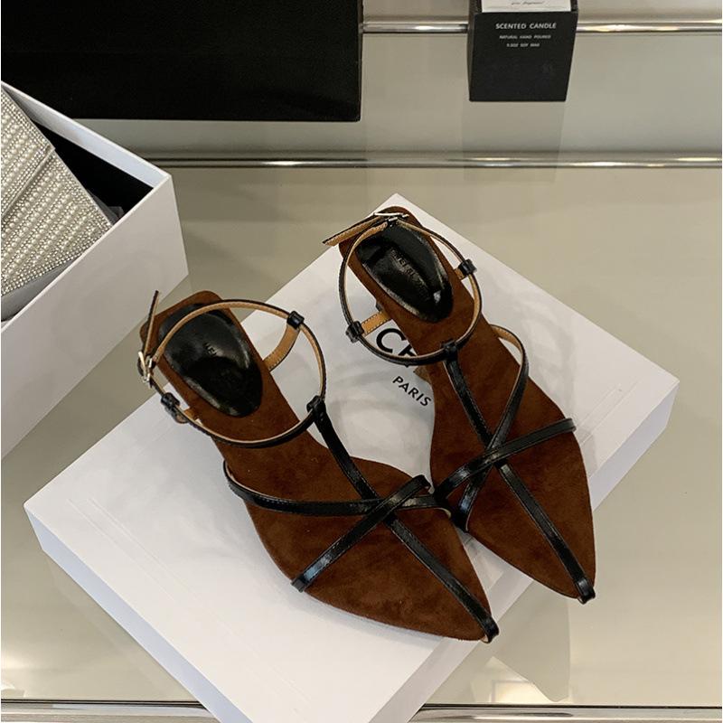 New with skirt style open-toed thin strap pointed cool slippers medium heel fashionable versatile one-button sandals