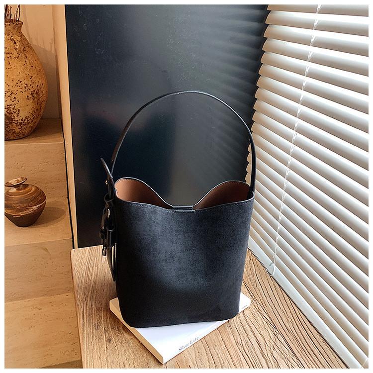 IELGY Ladies Bucket Bag Suede Retro Matte Fashion Simple Shoulder Messenger Bag Portable