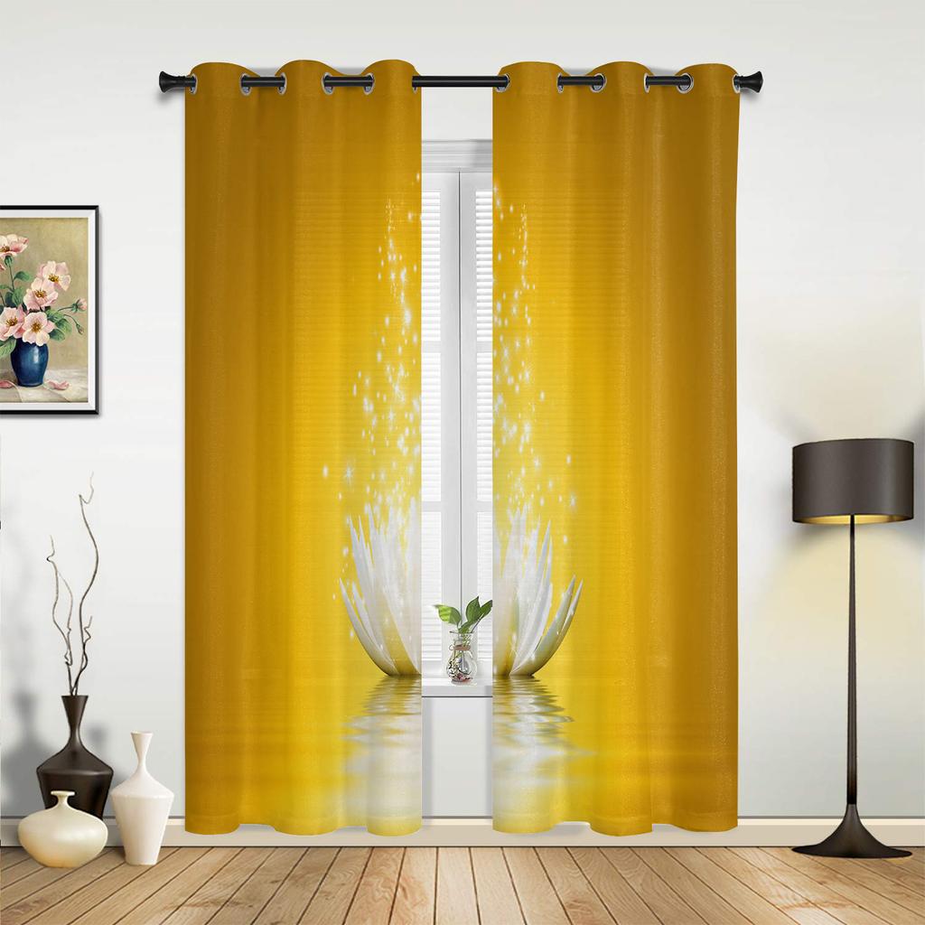 Flower Abstract Blue Lotus Curtains for Bedroom Living Room Drapes Kitchen Children's Room Window Curtain Modern Home Decor