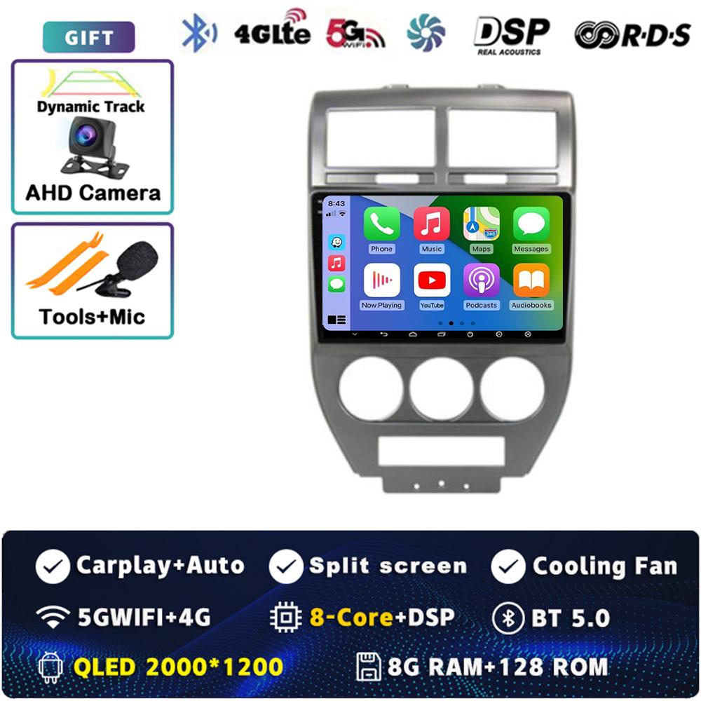 Android 14 CarPlay Car Radio for Dodge Caliber Jeep Compass 1 MK Patriot 2006 - 2010 Multimedia Navigation GPS Stereo Auto Video