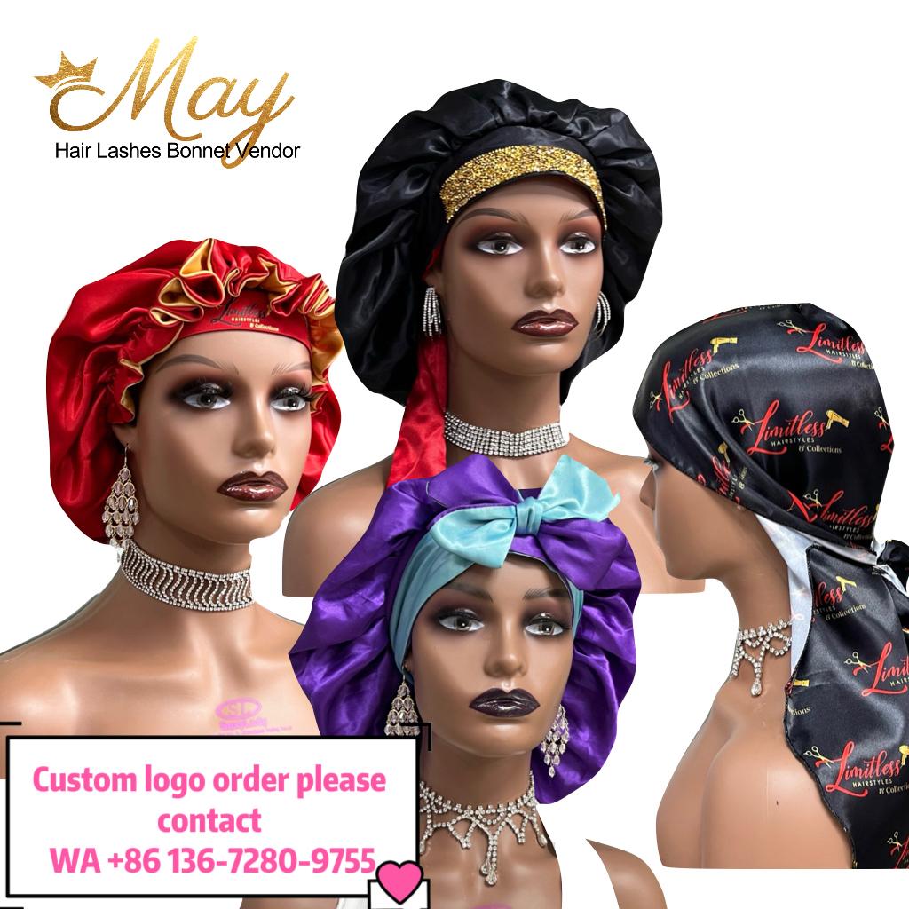 Factory Price Double Layer Silk Mommy and Me Hair Bonnets Custom Sleep Hair Bags and Head Wraps with Logo Satin Silk Bonnet