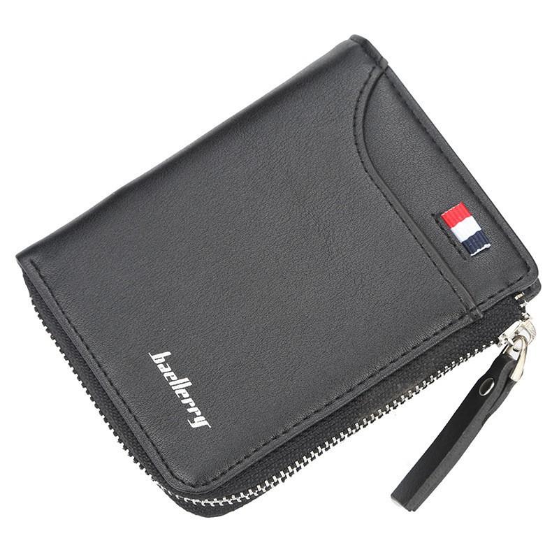 Wallet Men s Short Korean Version Youth Multi Slot Ticket Holder Vertical Simple Zipper 9X2X12 чёрный