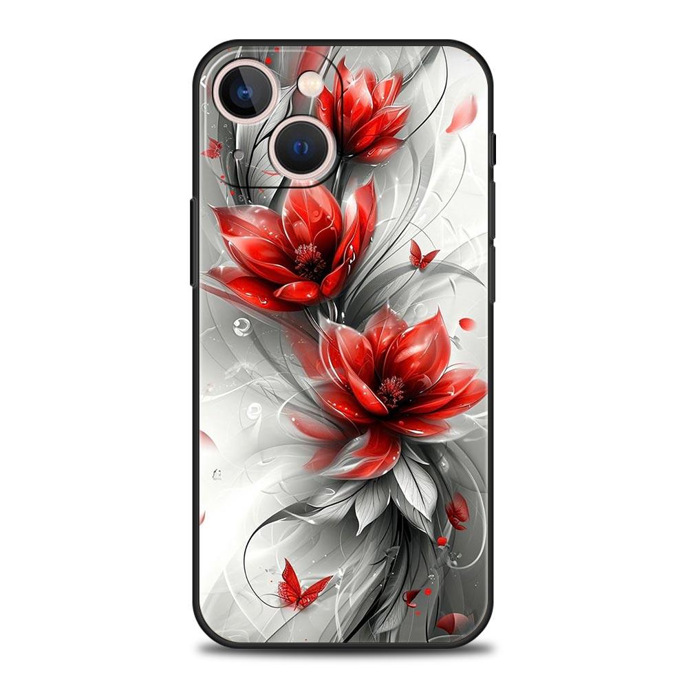 Kirschblüten Handyhülle Für iPhone 17 16 15 Pro Max 11 12 13 14 7 8 Plus SE 2020 X XR XS Hülle Weich Schwarz