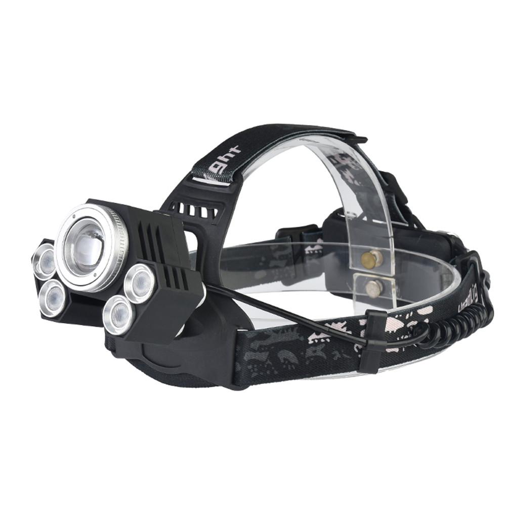 30W USB Charging 5 LED Head Lamp Zoom Fishing Flashlight
