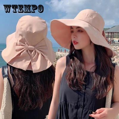 Summer Wide Brim Anti-UV Foldable Women Sun Hat Bowknot Protect The Neck Beach Hats Female Outdoor Travel Hat