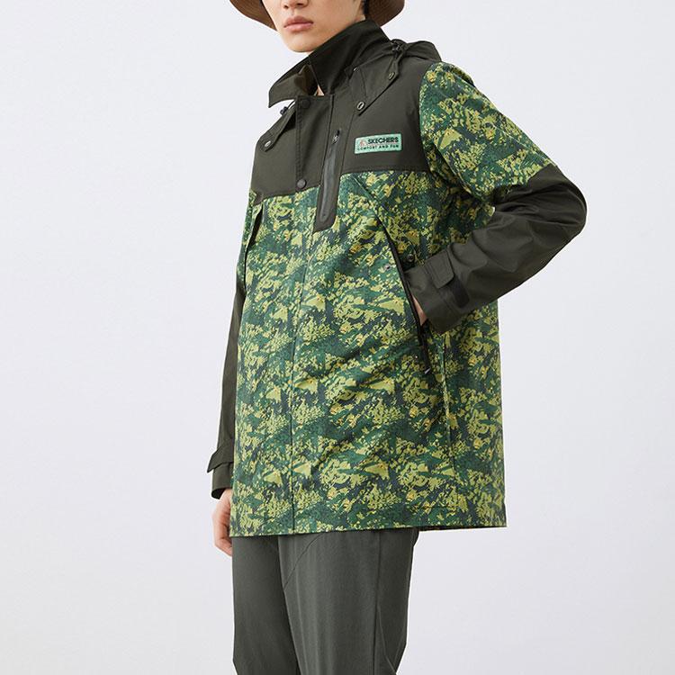 Skechers Stroll Series Printed Outdoor Workwear Patchwork Hooded Jacket Men Jacket Green Camouflage L321M132