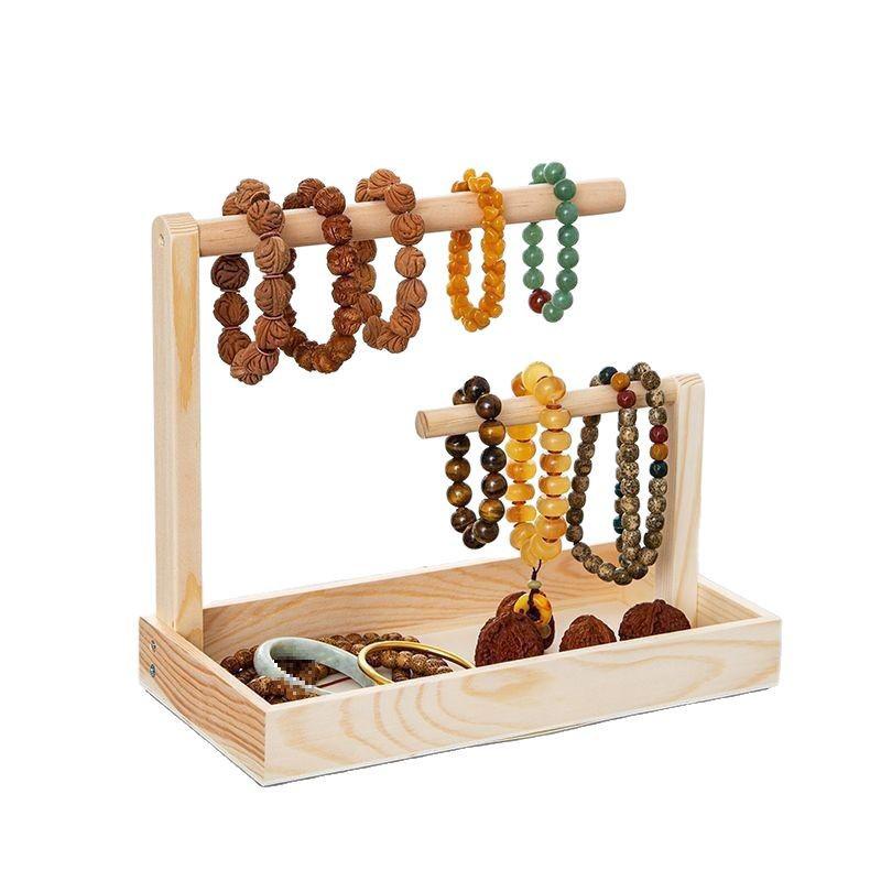 Wooden Necklace & Bracelet Display Stand for Buddhist Beads and Antiques