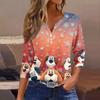 Women's T Shirt Tee Christmas Printed Button 3/4 Sleeve Tunic Daily Weekend Fashion Basic V- Neck Regular Top