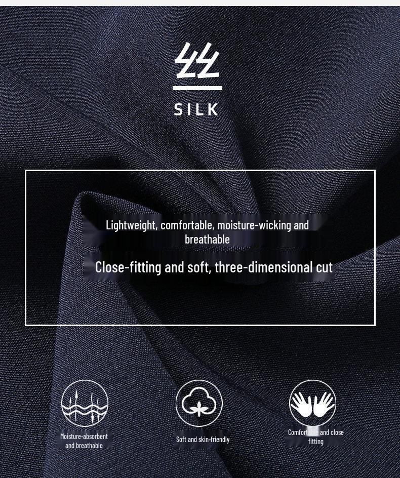 Herren Sommer Eis Seide Strickjacke & Hemd Set - Kurzärmelig, Zweiteilig mit mehreren Taschen für Mittelalte & Ältere.