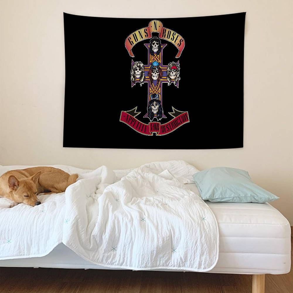 Rock Music Band GGuns N Roses Printed Large Wall Tapestry Hanging Tarot Hippie Wall Rugs Dorm Cheap Hippie Wall Hanging
