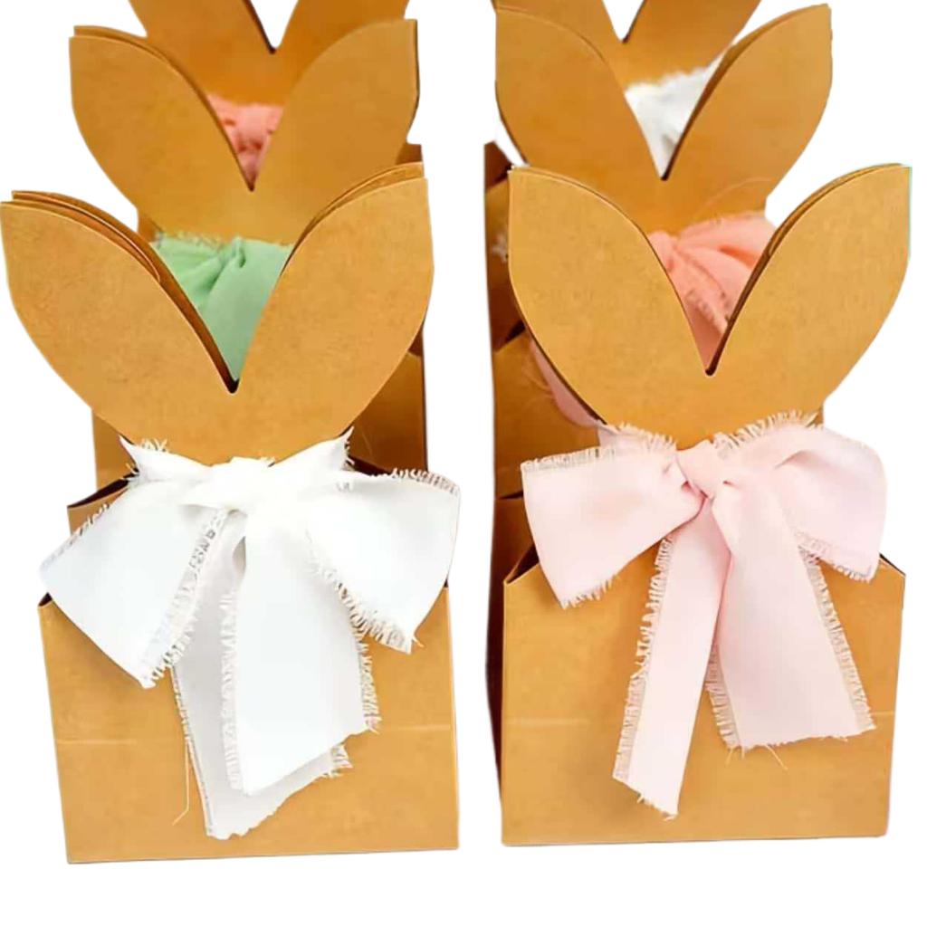 12Pcs Bunnies Birthday Treat Bags with Bow Ribbon Bunny Party Favor Bags for Easter Birthday Wedding Parties Supplies Craft