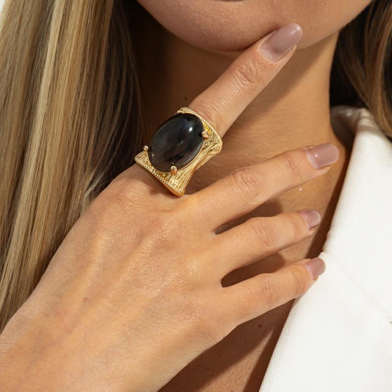 Rock Punk Hip Hop Vintage Elegant Black Brown Shading Resin Stone Chunky Metal Ring For Women Girl Jewelry Accessories Gift