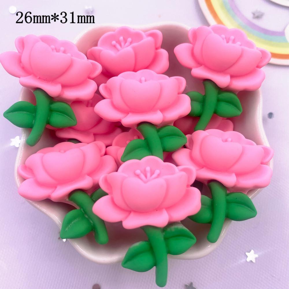 Resin Kawaii Colorful Painted Lotus Dandelion Epiphyllum Flatback Stone Scrapbook Figurine 10PCS DIY Bow Decor Accessories Craft