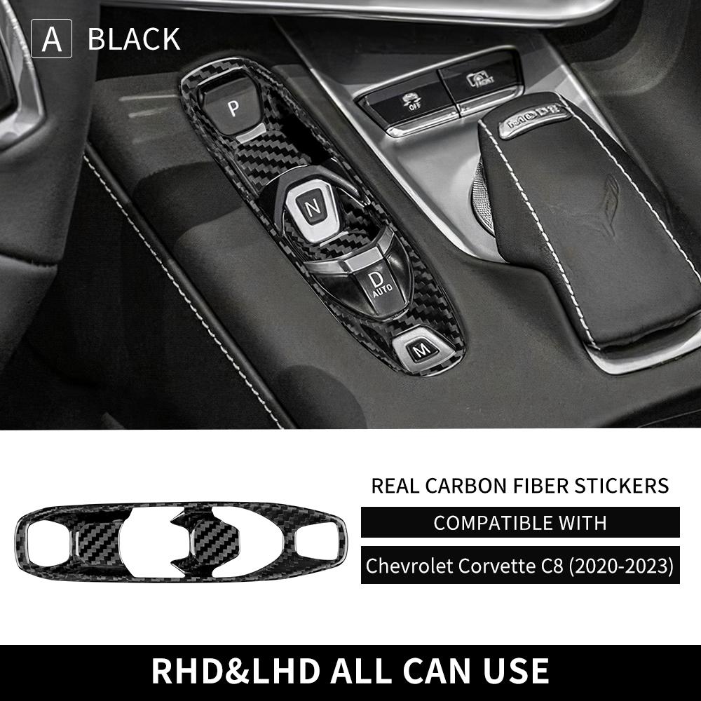 Skutečné pevné uhlíkové vlákno Pro Chevrolet Corvette C8 2020 2025 2025 2025 Samolepka na tlačítko řadicí páky konzole auta Příslušenství