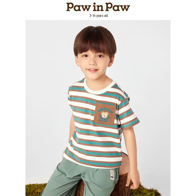 PawinPaw Boys  Striped Cartoon Bear T-Shirt 130
