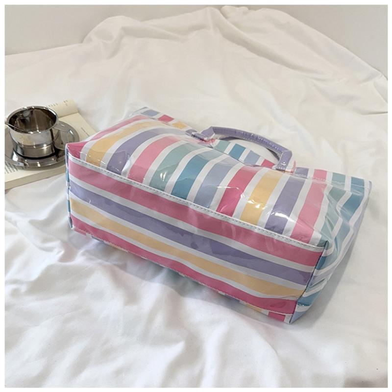 Efficient Striped Tote Bag Large Capacity Shoulder Handbag for Travel Needs