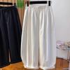 Women's Spring 2026 Loose White Balloon Nine-Point Lantern Wide-Leg Pants - Black/Off-White