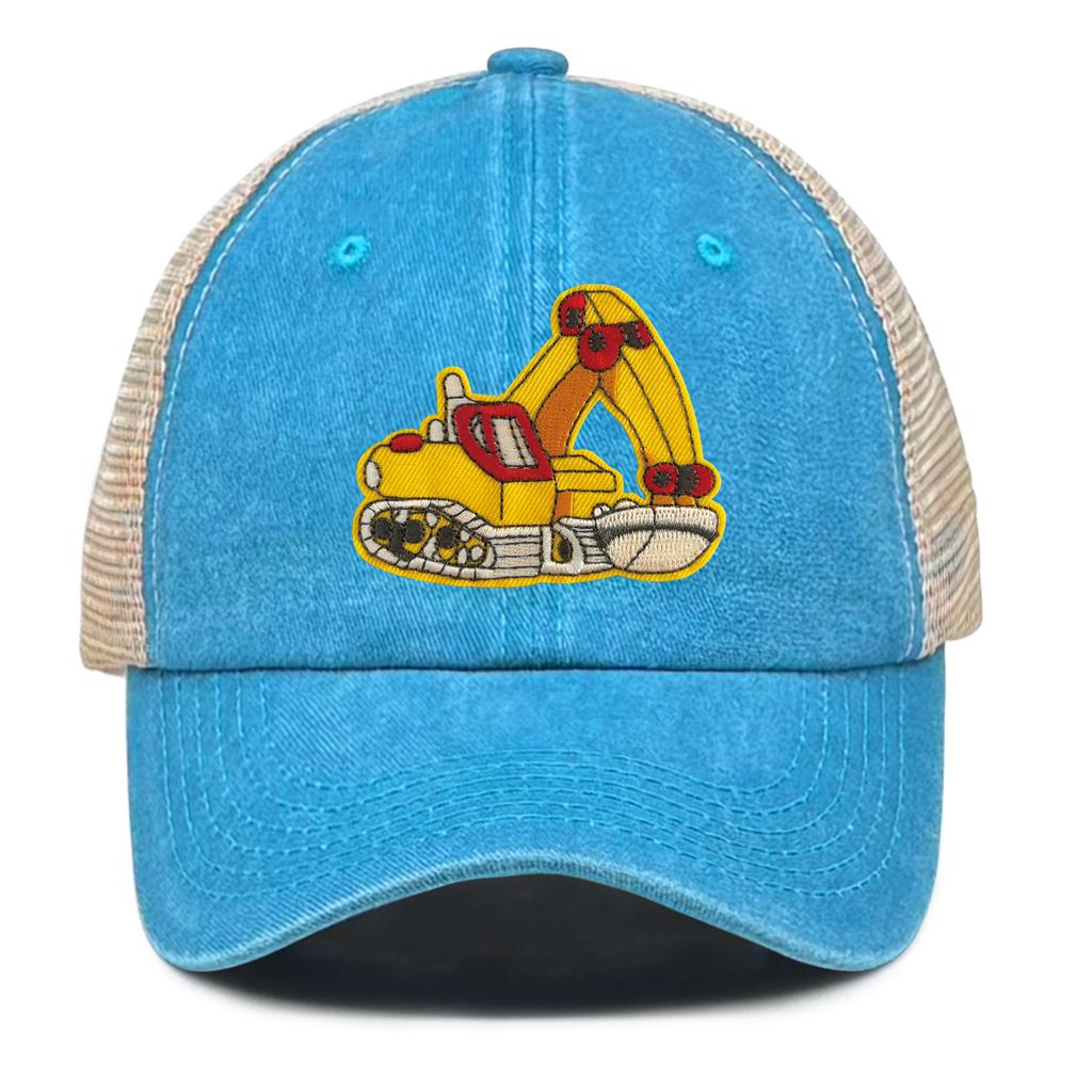 Cartoon Excavator Embroidery Mesh Cap Snapback Trucker Hat Caps For Man Washed Cotton Unisex Adjustable Mesh Cap