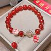 Glass Burst Bead Bracelet Lucky Cat New Snake Year Bracelet Lustrous Red Agate Bracelet  Gift