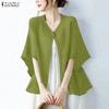 ZANZEA Women Casual Round Neck Half Sleeve Loose Cardigan Blouse