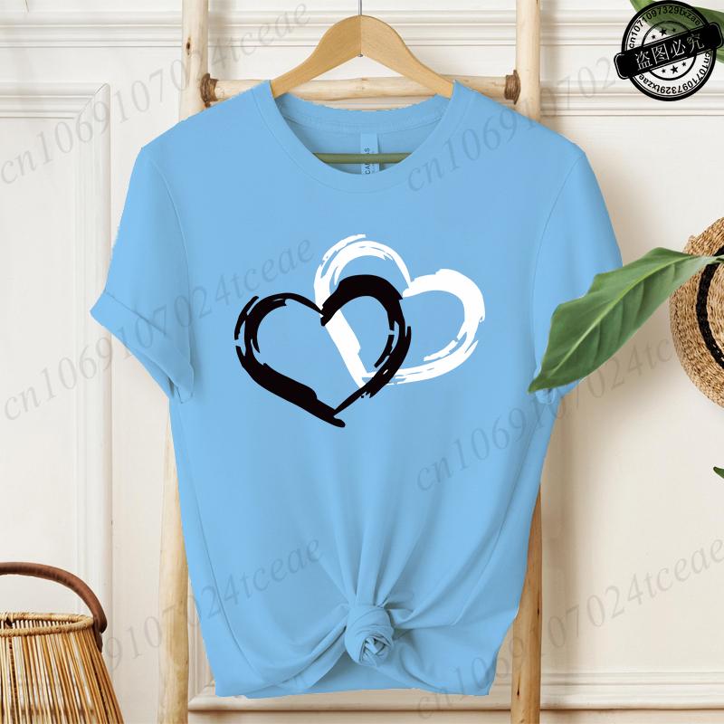Unisex Fashion TShirts O Neck Short Sleeve TShirt Casual Unisex Red Clothing Love Heart Print TShirt for Valentines Day Gifts