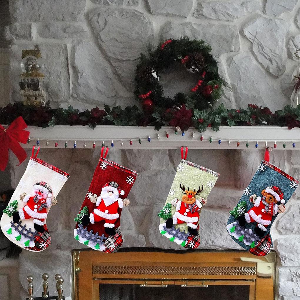4PCS/SET Christmas Stockings Socks Christmas Tree Hanging Pendant Ornaments Candy Gift Socks Gift Bag For Kids Santa Claus Decor