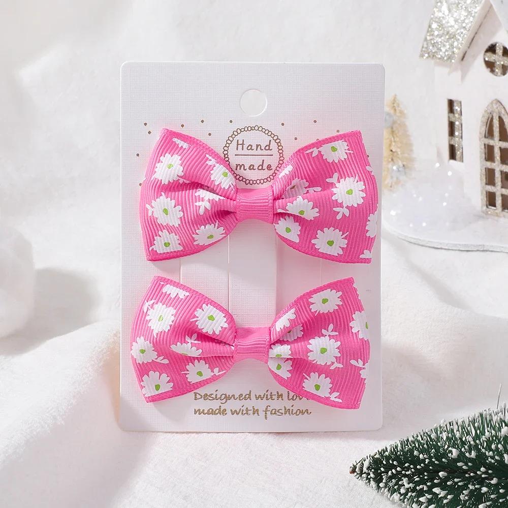 2Pcs/Set Solid Color Nylon Kids Bows Hair Clips for Baby Girls Handmade Bowknot Hairpin Barrettes Photograph Hair Accessories