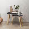 Set Of 2 Nesting Coffee Tables Scandinavian Design Wooden Legs And Wooden Top Black