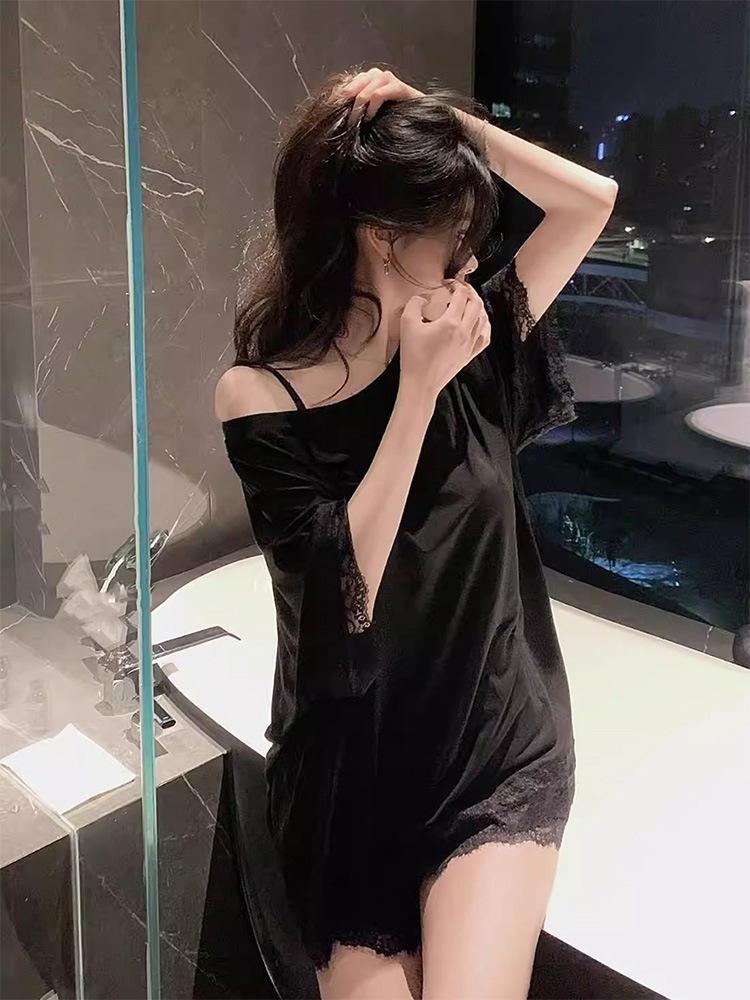 Einfache einfarbige Modal-Pyjamas mit Brustpolstern für Damen, Sommer, kurzärmelig, mit Shorts, süße Spitze, vielseitige Loungewear
