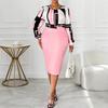 European and American Large-size Autumn New Temperament Elegant Round Neck Printed Hip-wrapped Medium and Long Dress