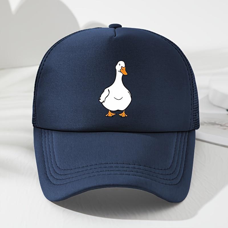 

White goose print mesh baseball cap, fashionable truck driver cap, adjustable, suitable for outdoor picnics, hiking, fishing Adjustable темно-синього кольору
