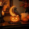 Dark Fantasy Room Accents Halloween Pumpkin Resin Lamp, Gothic Glowing Tabletop Decor for Home, Ornaments Spooky Dragon Ghost Black Cat Ornament,