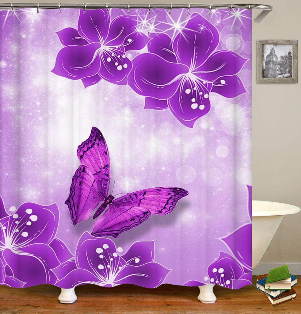 Colorful Tulip Lotus Flowers Trees Shower Curtain Bathroom Curtains Nature Flower Waterproof Polyester Fabric Bathtub Decor