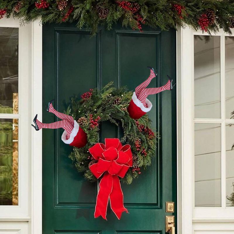 Christmas Elfs Leg Tree Pendant Swinging Elfs Leg Xmas Tree Topper Garland Poseable Plush Leg Christmas Tree Party Home Decor