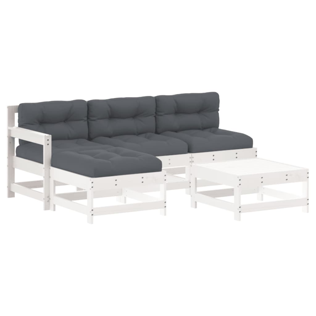 5 Piece White Garden Lounge Set with Cushions