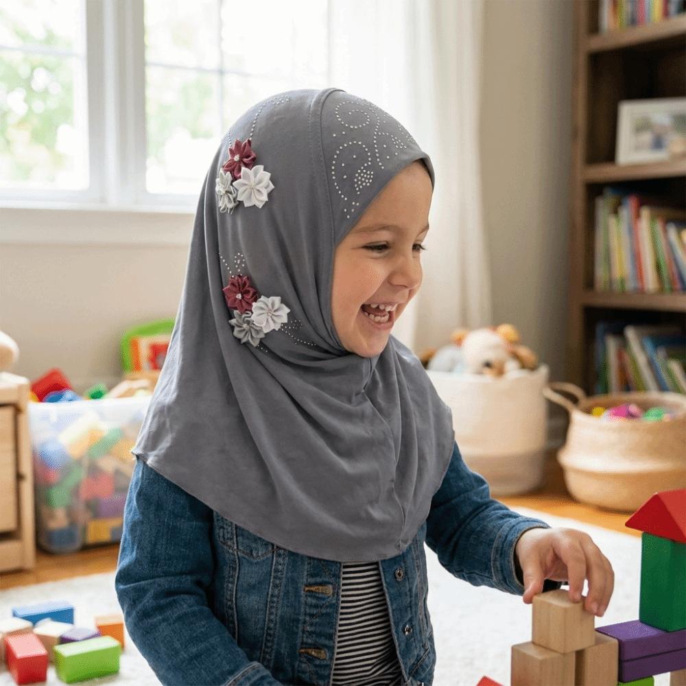 Jersey Material Kinder Hijab Zum Überziehen Islamisches Kopftuch Schönes Mädchen Hijab Schule