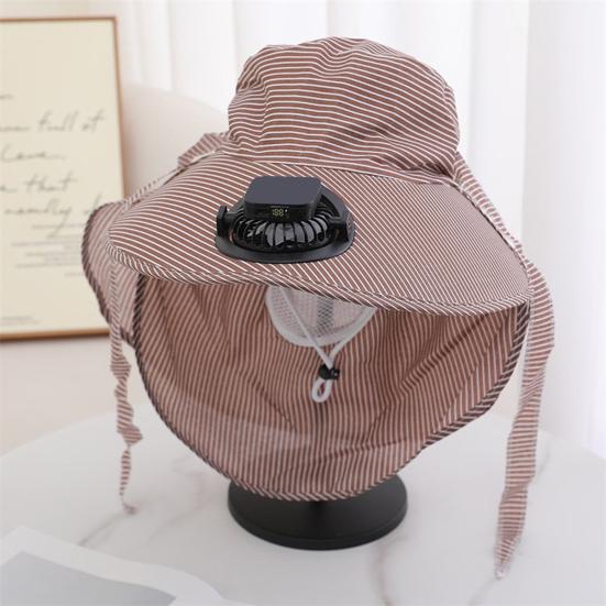Solar Hat Fan Striped Wide Brim Fan UV Protection Fishing Hat