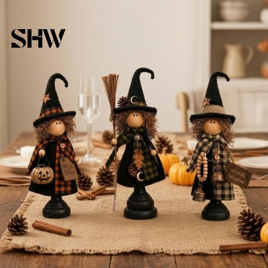 Vintage Halloween Party Supplies Rustic Witch Resin Figurine, Fall Tabletop Decor, Farmhouse Indoor Mantelpiece Ornaments Statue for Mantel