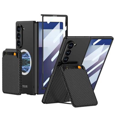 Detachable Card Holder Bracket Magnetic Phone Case for Samsung Galaxy Z Fold 7 6 Fold7 Fold6 with Tempered Film Protective Cover