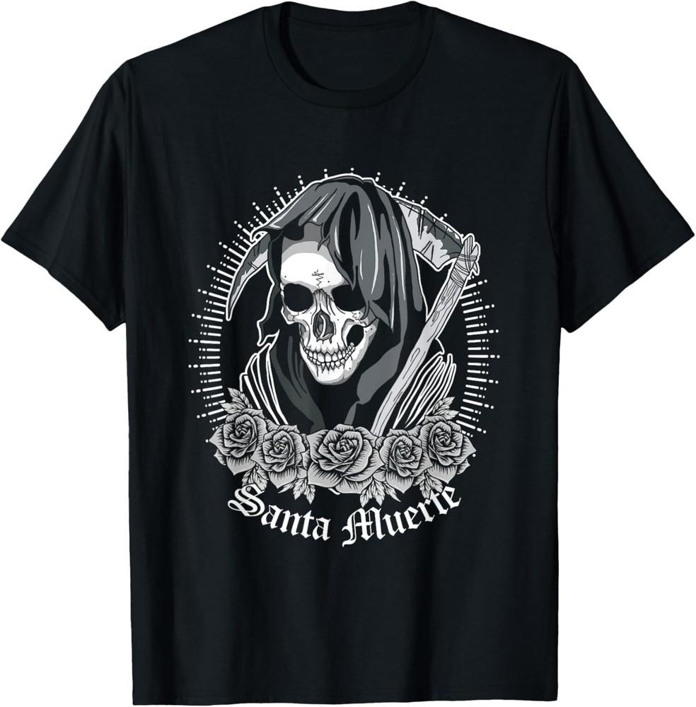 

New Limited Santa Muerte Female Deity Mexican Dead Sugar Skull T-Shirt Tops Tee 3XL